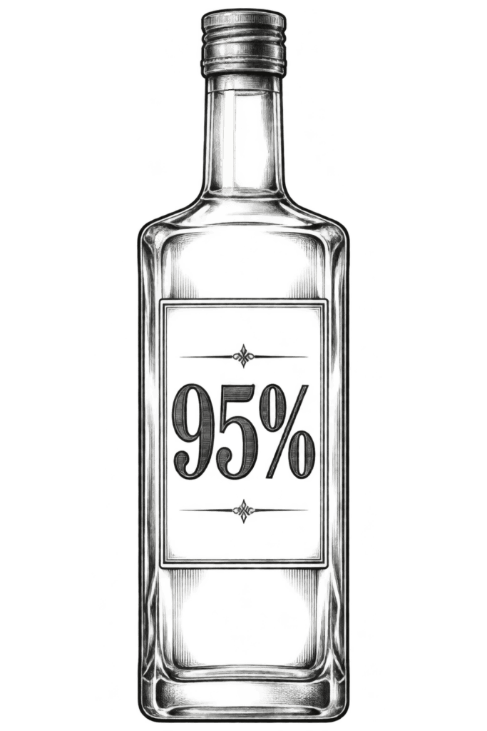 Butelka nalewki z etykietą 95% alkoholu, idealna do nalewek i nalewek.