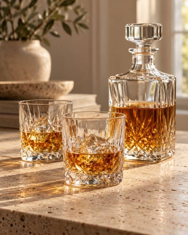 Karafka i kryształowe szklanki z whisky